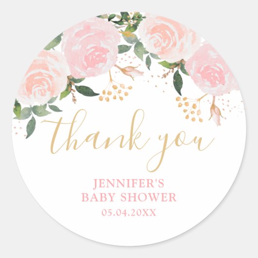 Sticker Rond Baby shower Floral rose or (Devant)