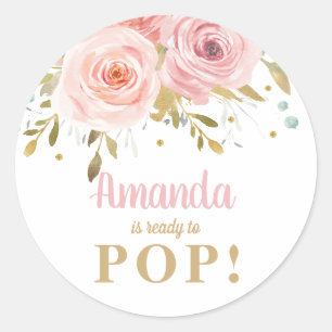 Sticker Rond Baby shower floral rose pâle prêt à faire la promo