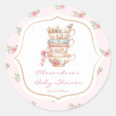 Sticker Rond Baby shower Floral Rose Tea Party (Devant)