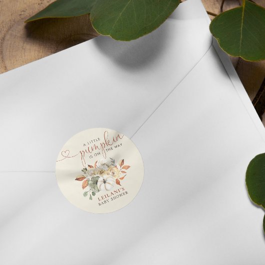 Sticker Rond Baby shower Floral Rustique Petit Citrouille