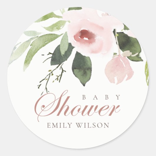 STICKER ROND BABY SHOWER FLORAL SOLIDE ROSE ROSE DOUCE ROSE DOU (Devant)