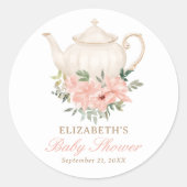 Sticker Rond Baby shower Floral Tea Party (Devant)