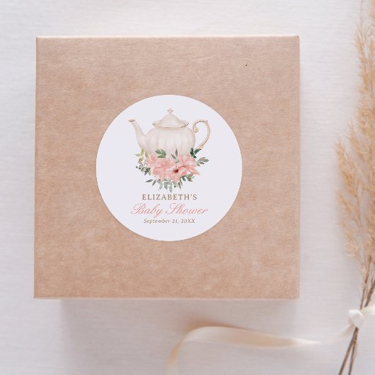 Sticker Rond Baby shower Floral Tea Party