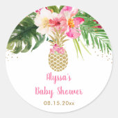 Sticker Rond Baby shower floral tropical à ananas (Devant)