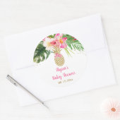 Sticker Rond Baby shower floral tropical à ananas (Enveloppe)