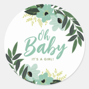 Sticker Rond Baby shower Floral tropical personnalisé