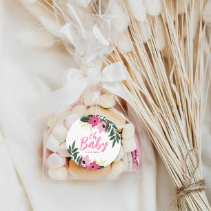 Sticker Rond Baby shower Floral tropical personnalisé