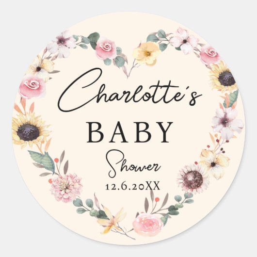 Sticker Rond Baby shower Flower-Heart (Devant)