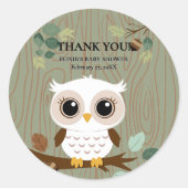 Sticker Rond Baby shower forestier de la Chouette rustique (Devant)