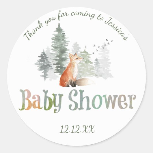 Sticker Rond Baby shower forestier de renard (Devant)