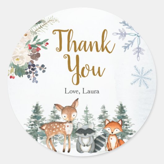 Sticker Rond Baby shower forestier d'hiver (Devant)
