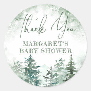 Sticker Rond baby shower forestier d'hiver Merci