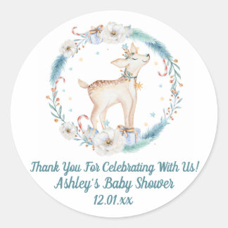 Sticker Rond Baby shower forestier hivernal mignon