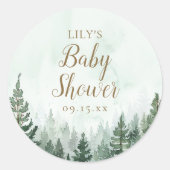 Sticker Rond Baby shower forestier rustique de pins (Devant)