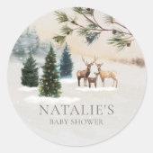 Sticker Rond Baby shower forestier rustique d'hiver (Devant)