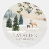 Sticker Rond Baby shower forestier rustique hivernal (Devant)