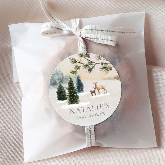 Sticker Rond Baby shower forestier rustique hivernal
