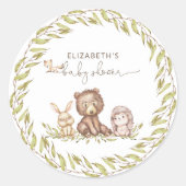 Sticker Rond Baby shower forestier Végétation Forêt Animaux (Devant)