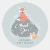Sticker Rond Baby shower fumé de renards de Boho bleu bois (Devant)