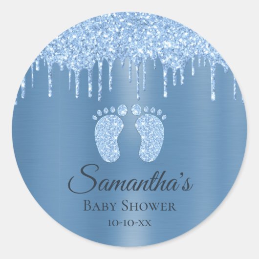 Sticker Rond Baby shower Garçon bleu Parties scintillant pieds (Devant)