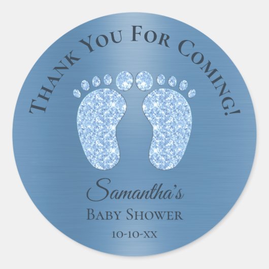 Sticker Rond Baby shower Garçon Bleu Pieds Merci bébé (Devant)