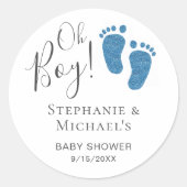 Sticker Rond Baby shower Garçon Blue Feet Couples (Devant)