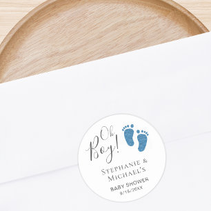 Sticker Rond Baby shower Garçon Blue Feet Couples