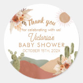 Sticker rond Baby shower garçon | Boho Sud-Ouest (Devant)