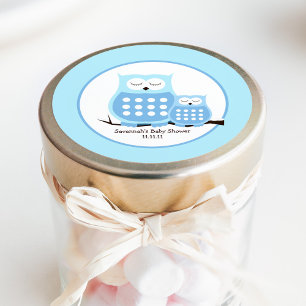 Sticker Rond Baby shower Garçon de Chouettes bleues