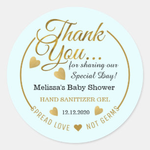 Sticker Rond Baby shower Garçon Étaler Amour Sanitizer Favori