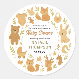 Sticker Rond Baby Shower Garçon Neutre Mignon Animal de Safar
