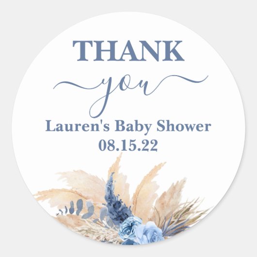 Sticker rond Baby shower Garçon Pampas Grass (Devant)