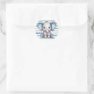 Sticker Rond Baby shower garçon Pois Eléphant mignon