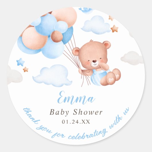 Sticker Rond Baby shower Garçon Teddy Bear (Devant)