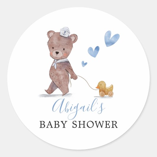 Sticker Rond Baby shower Garçon Teddy Bear (Devant)