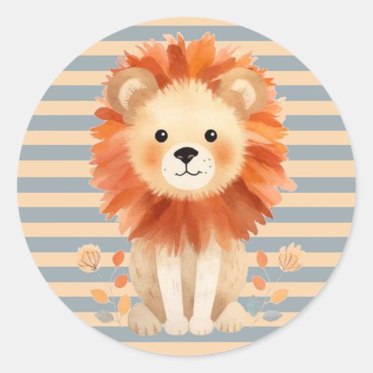 Sticker Rond Baby shower garçon tendance Lion Stripes (Devant)
