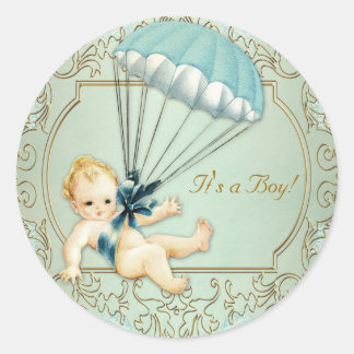 Sticker Rond Baby Shower Garçon Vintage