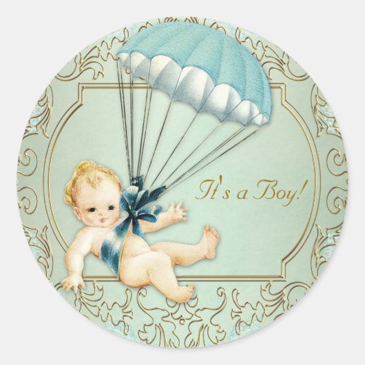 Sticker Rond Baby shower Garçon vintage (Devant)