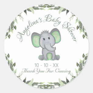 Sticker Rond Baby shower Genre Neutre Verdure Éléphant