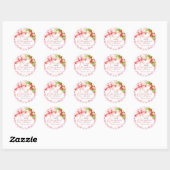 Sticker Rond Baby shower gingham fraise rose (Feuille)