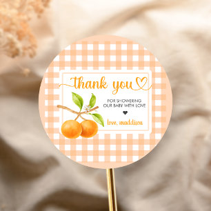 Sticker Rond Baby-Shower Gingham Orange