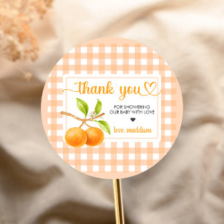 Sticker Rond Baby-Shower Gingham Orange
