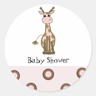 Sticker Rond Baby Shower Girafe Rose et Marron