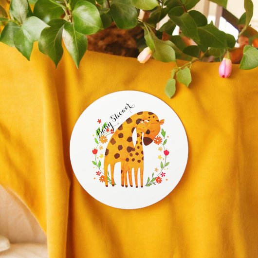 Sticker Rond Baby shower Giraffe