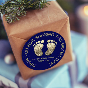 Sticker Rond Baby shower Gold Heart de la Marine Favoriser Merc