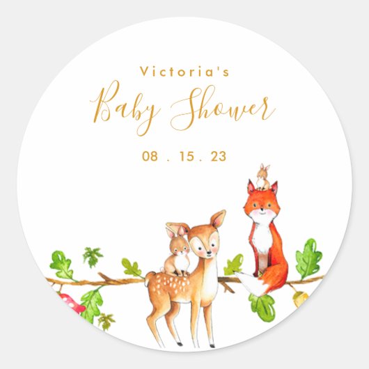 Sticker Rond Baby shower Gold Woodland (Devant)