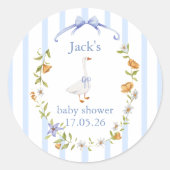 Sticker Rond Baby shower goose blue (Devant)