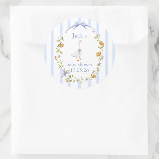 Sticker Rond Baby shower goose blue (Sac)