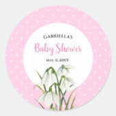Sticker Rond Baby Shower Gouttes de Neige Blanches Petits Point (Devant)