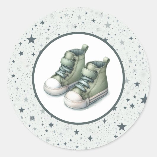 Sticker Rond Baby shower Green Baby High Tops (Devant)